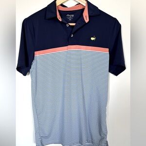 Masters Tournament Kids XL (12–14) Golf Polo Shirt Navy Blue Coral Stripe